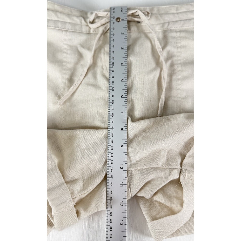Per Se Shorts Ivory Tan‎ Linen Blend Women's Size Small Tie Elastic Coastal - Picture 12 of 13